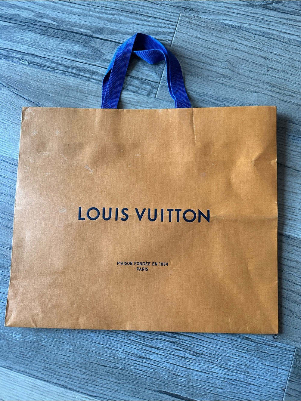 Louis Vuitton Orange Paper Shopping Bag with Blue Handles